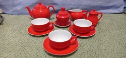 Old, shielded, red, 3 Zsolnay tea cups, 3 Zsolnay pourers, sugar bowl,+gift