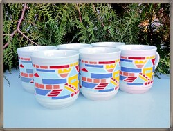 Kubista stílusú házak mintás cseh Bohemia porcelán bögre készlet