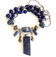 Syrus, Mid Length Antique Persian Copper/Lapis Pendant Necklace with Blue Glass/Lapis Beads