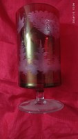 Large burgundy biedermeier cut glass glass decorative glass