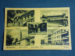Postcard, rhyming Saturday, mosaic details, beach, town hall, church, hospital, monument