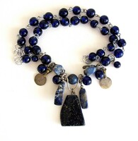 Syrus, short antique Persian copper/lapis pendant necklace with blue glass/lapis beads