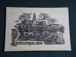 Postcard, Pannon Hill, Benedictine Abbey details, view, graphics