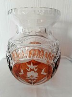 Polished Bohemian lead crystal vase with amber color