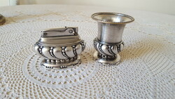 Old silver-plated Ronson Crown lighter and cigarette holder