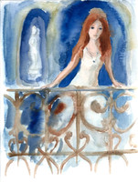 Balcony - contemporary painter/graphic artist agnes laczó, original watercolor painting on paper