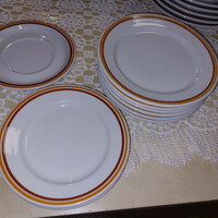 Alföldi porcelán sárga barna csíkos, 12db ﻿süteményes tányér, 19,5x2cm magas