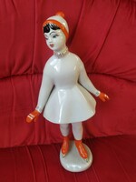 Romanian porcelain statue for sale! Statue of a little girl with a red hat and skates for sale!
