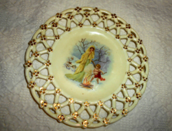 Zsolnay porcelain faience plate with an openwork border - 1880s - with a mark pressed into the mass