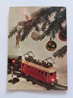 Old Christmas card 1964 photo postcard toy train electric railway