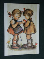 Postcard, Germany, Hummel graphics, drawing, little girl, children's model, festive, Easter