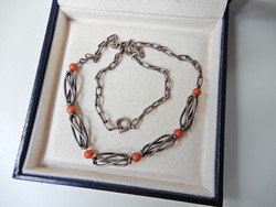 Antique silver necklace with noble coral pearls