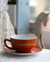 Zsolnay porcelán, karamell színű teás csésze szett, ritka forma és színezés