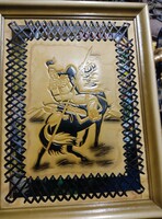 Leather mural depicting a warrior