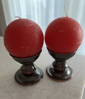 Craftsman art deco copper candle holder with a pair of spherical candles