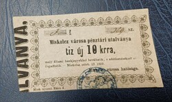 Cashier's voucher of the city of Miskolcz 1860 10 new krajcár/2.