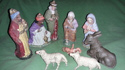 Antique papier-mâché and vinyl nativity figures, three kings, holy family, animals in one, according to the pictures