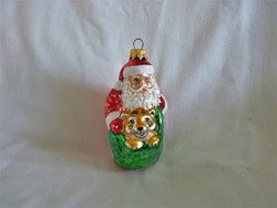 Retro-style glass Christmas tree decoration - Santa Claus with a tiger!