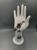 Antique Austro-Hungarian silver amethyst stone bracelet and matching earrings