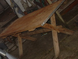 Giant solid pine garden dining table with pig's butt