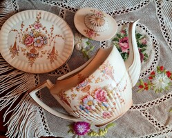 Antique English earthenware teapot - crown devon fieldings - with spring decor