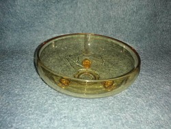 Three-legged glass serving bowl amber color (a3)