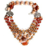 Nilufar 5 Row Rust Color Persian Style Copper/Glass/Carnelian/Amber Necklaces