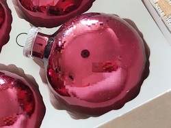 Old glass Christmas tree ornament retro burgundy sphere glass ornament 6 pcs