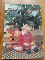 Régi képeslap, kisgyerek, karácsony
