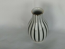 Hollóházi fehér - fekete csíkos váza _ Koczor Sándor keramikus