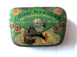 Antik gramofon tű tartó cin dobozka Lord Needles