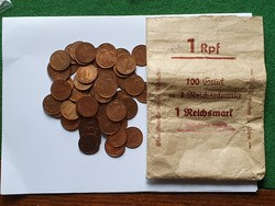 III. Birodalom 60 db  verdefényes 1 pfennig egyben banki zacskójában. R!!.