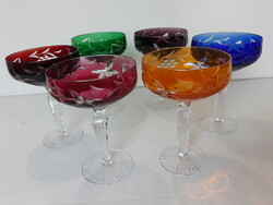 6 beautiful colored crystal glasses with feet