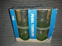 Retro zöld metszett üveg pohár eredeti dobozában (A3)