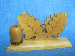 Retro wooden napkin holder and toothpick with acorn oak leaves