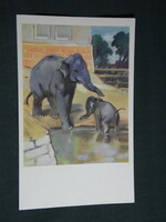 Postcard, Russia, art, graphics, n. Stroganoff. M. Alekseev, outwards, elephant
