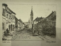 István Élesdy etching Buda street