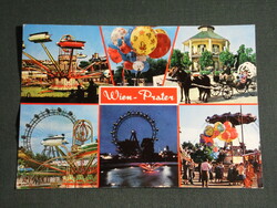 Postcard, Austria, Wien Prater, Vienna amusement park, mosaic details, two teeth, carousel, balloons