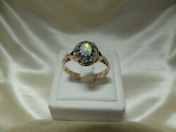 Antique gold ring with opal and diamonds
