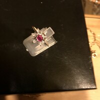 14K white gold ring with rubies and diamonds