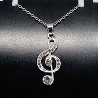 Silver-plated necklace with clear crystal violin case pendant 253