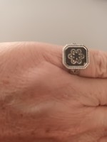 Eladó régi ezüst kézműves S925-jelzésű onix köves nyitott gyűrű!