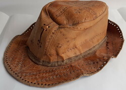 Old split leather hat - with a small sewing defect