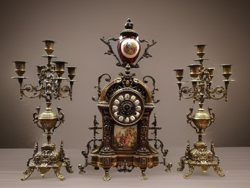 Fhs German structure antique copper mantel clock set