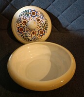 Zsolnay, bonbonier with a folk pattern! In good condition, 18 cm in diameter! With age-related cracks in the glaze