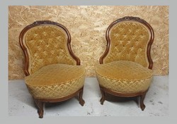 Beautiful neo-baroque antique lady's armchair with new upholstery, armchairs in a pair - 2 pcs