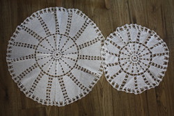 Wonderful white crocheted cotton lace tablecloth set - 2 pcs