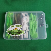 New, 45-piece fishing bait set in a box - rubber fish, hook - 23.