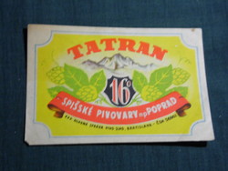 Beer label, Czechoslovakia, Tatran pivo, beer