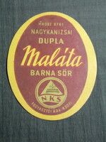 Beer label, Nagykanizsa brewery, double malt brown beer